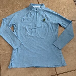 Peter Millar Perth Performance Melange Quarter-Zip Pullover Blue Squirrel Logo